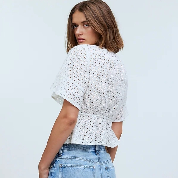 Madewell Tie-Front Top in Eyelet Soft White NWT Size XS Flowy Button Up V-Neck - Picture 4 of 6